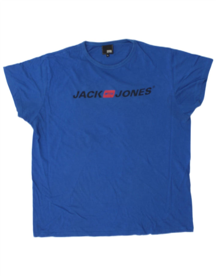 Męska koszulka z grafiką JACK & JONES, XL, niebieska