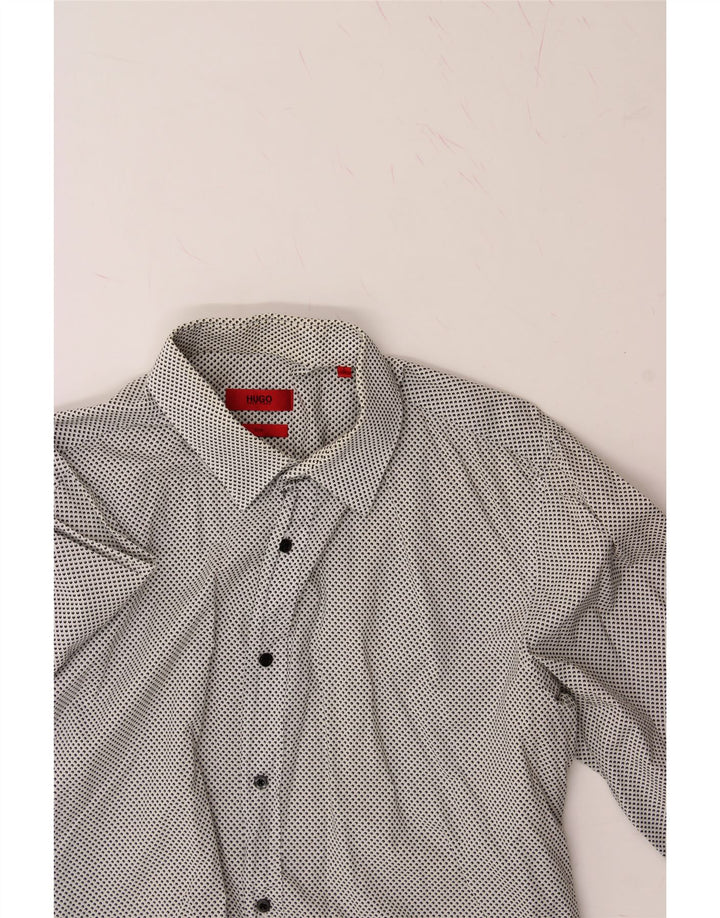 HUGO BOSS Mens Slim Shirt Large Grey Spotted Cotton Vintage Hugo Boss and Second-Hand Hugo Boss from Messina Hembry 