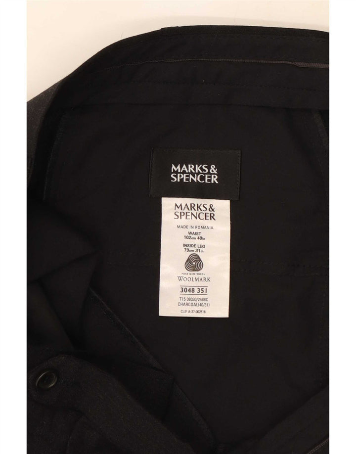 Marks & Spencer Męskie proste spodnie garniturowe W40 L31 Szara wełna