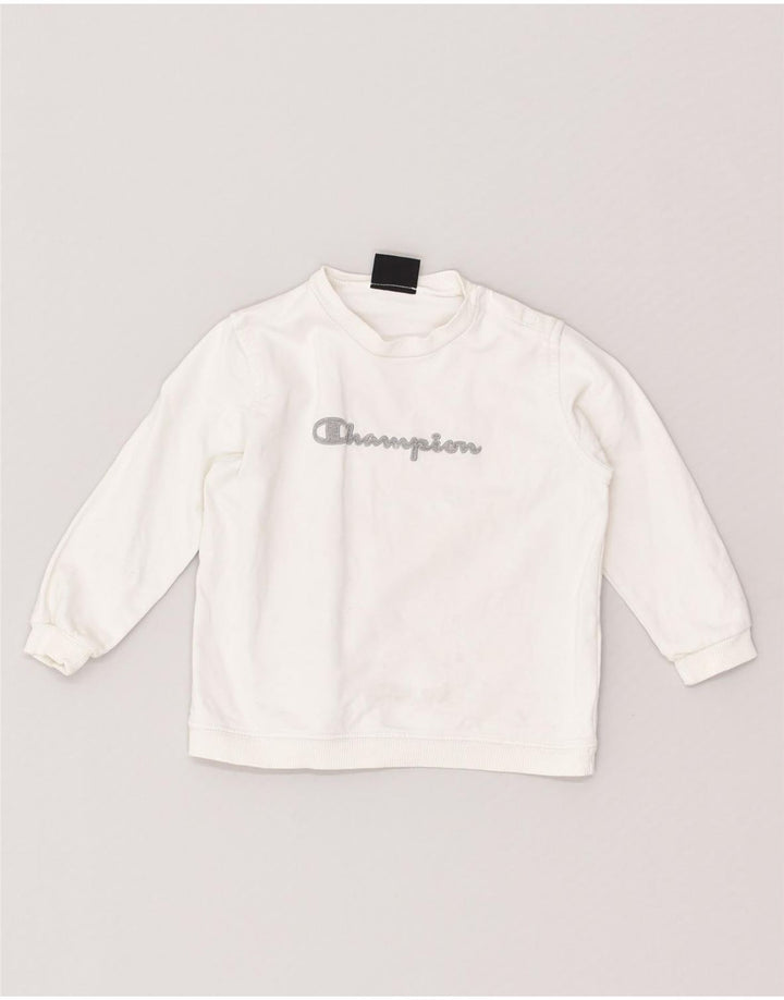 CHAMPION Girls Graphic Sweatshirt Jumper 2-3 Years White Cotton | Vintage Champion | Thrift | Second-Hand Champion | Used Clothing | Messina Hembry 
