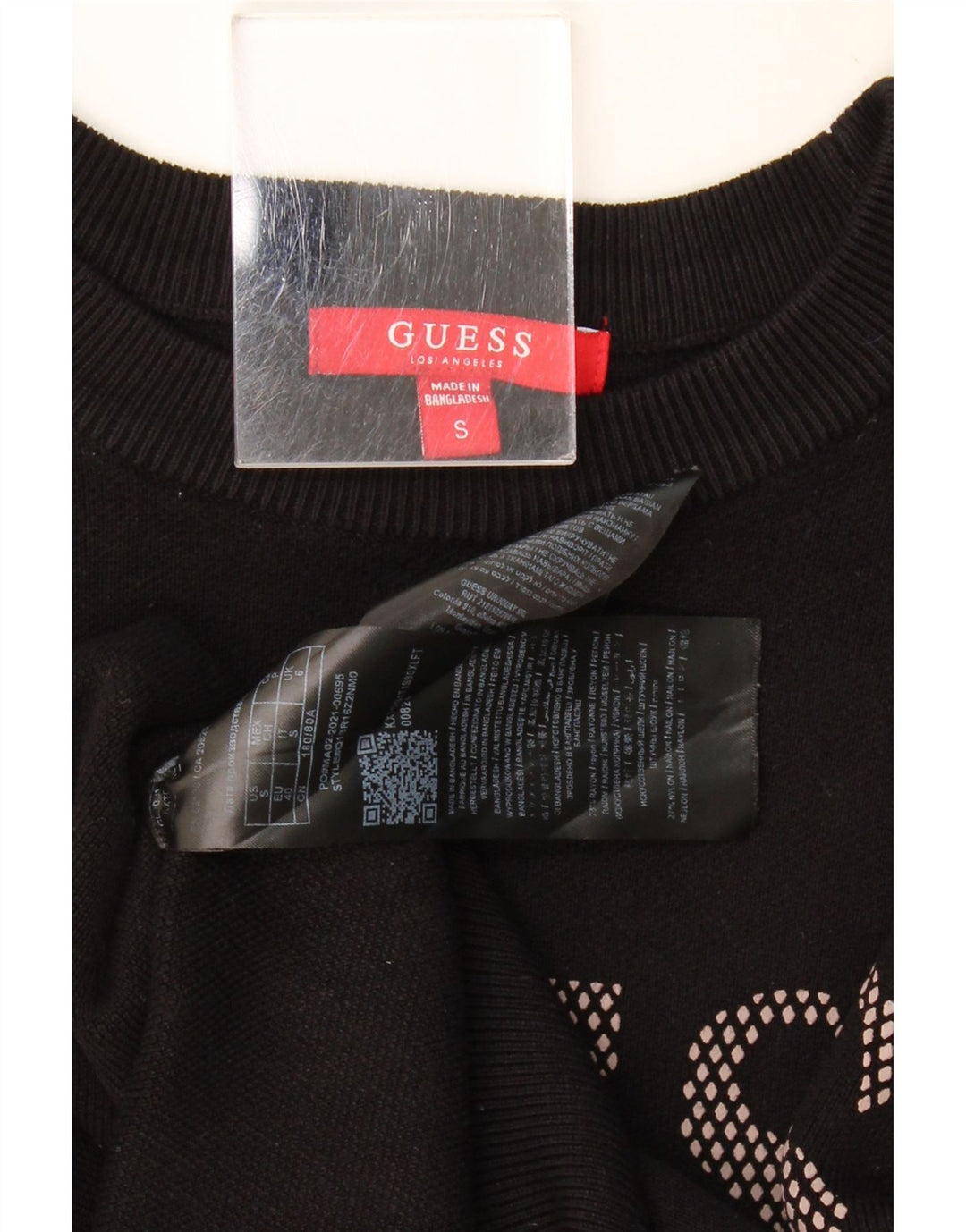 GUESS Womens Graphic Crew Neck Jumper Sweater UK 10 Small Black