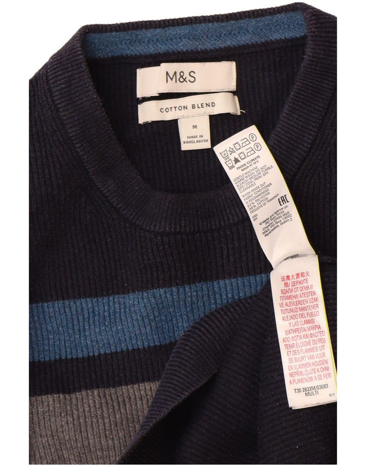 Marks & Spencer Męski sweter z okrągłym dekoltem, średni granatowy, blok kolorów
