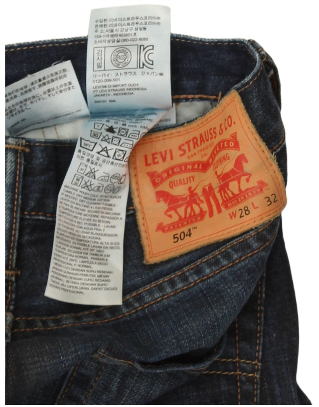 Męskie dżinsy Levi's 504 Straight W28 L32 Granatowa bawełna