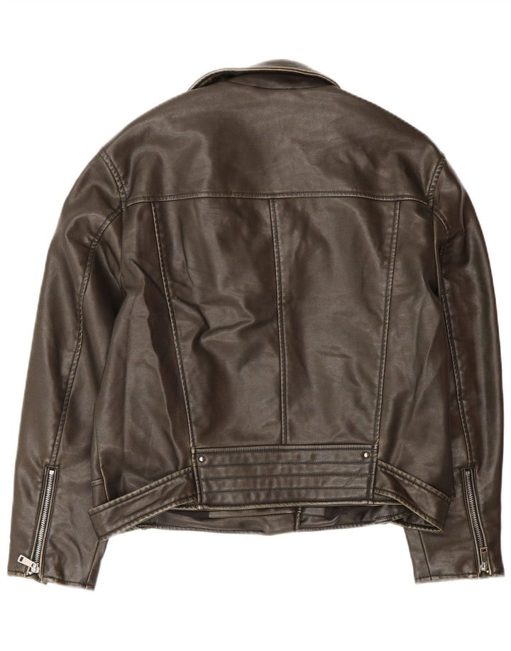 Damska skórzana kurtka motocyklowa oversize Zara UK 10, mała, brązowa, poliester