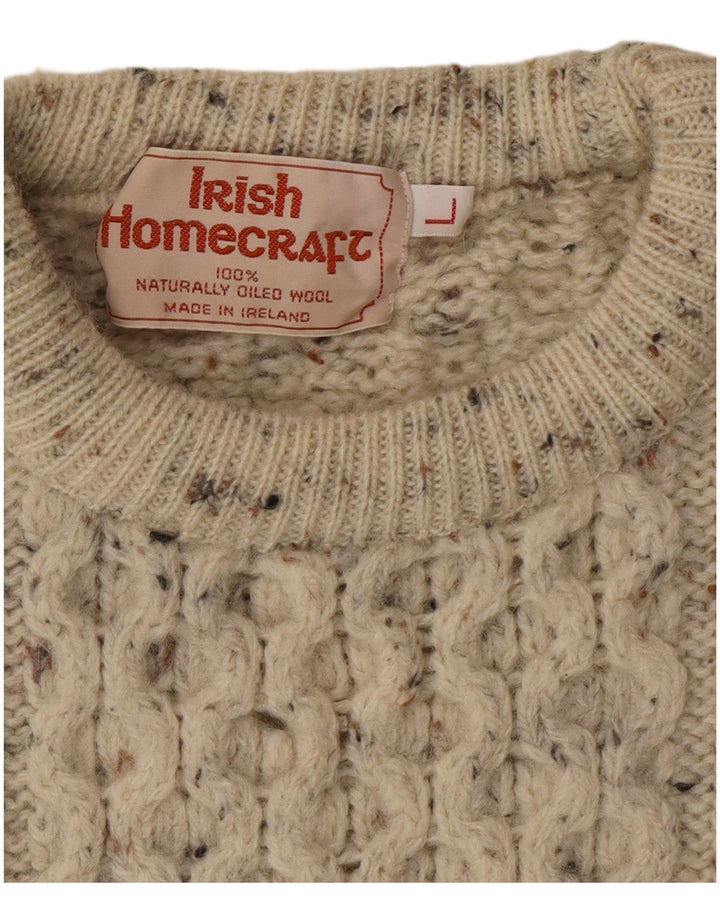 Męski sweter z okrągłym dekoltem Irish Homecraft, duży, szary, nakrapiany