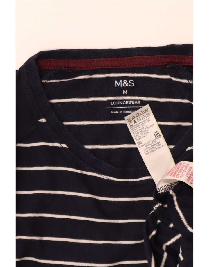 Marks & Spencer Męski top z długim rękawem, bawełniany, w kolorze średniego granatu w paski