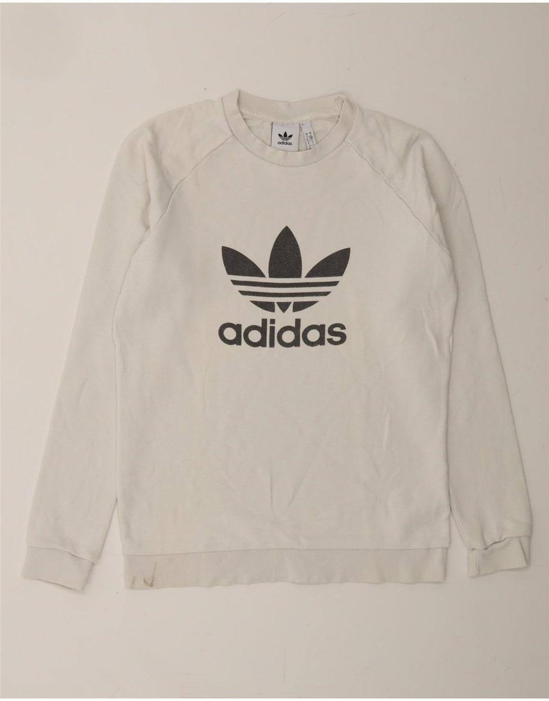 ADIDAS Mens Graphic Sweatshirt Jumper Small White Cotton Vintage Adidas and Second-Hand Adidas from Messina Hembry 