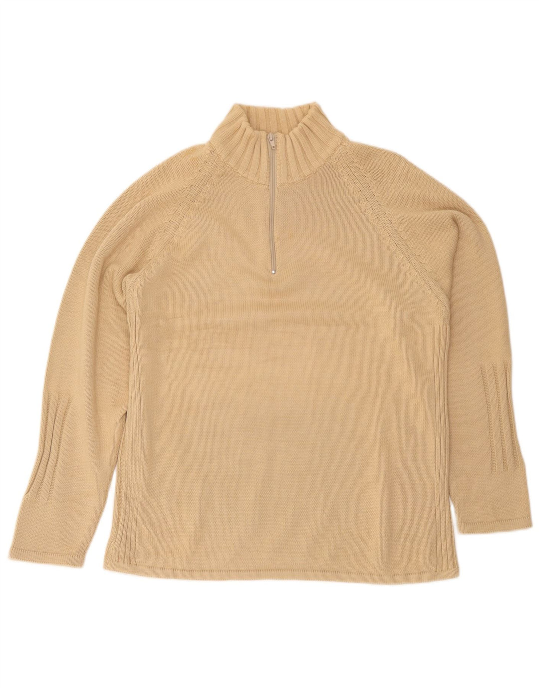 Osvaldo Bruni Mens Zip Neck Jumper Sweater Large Beige Cotton