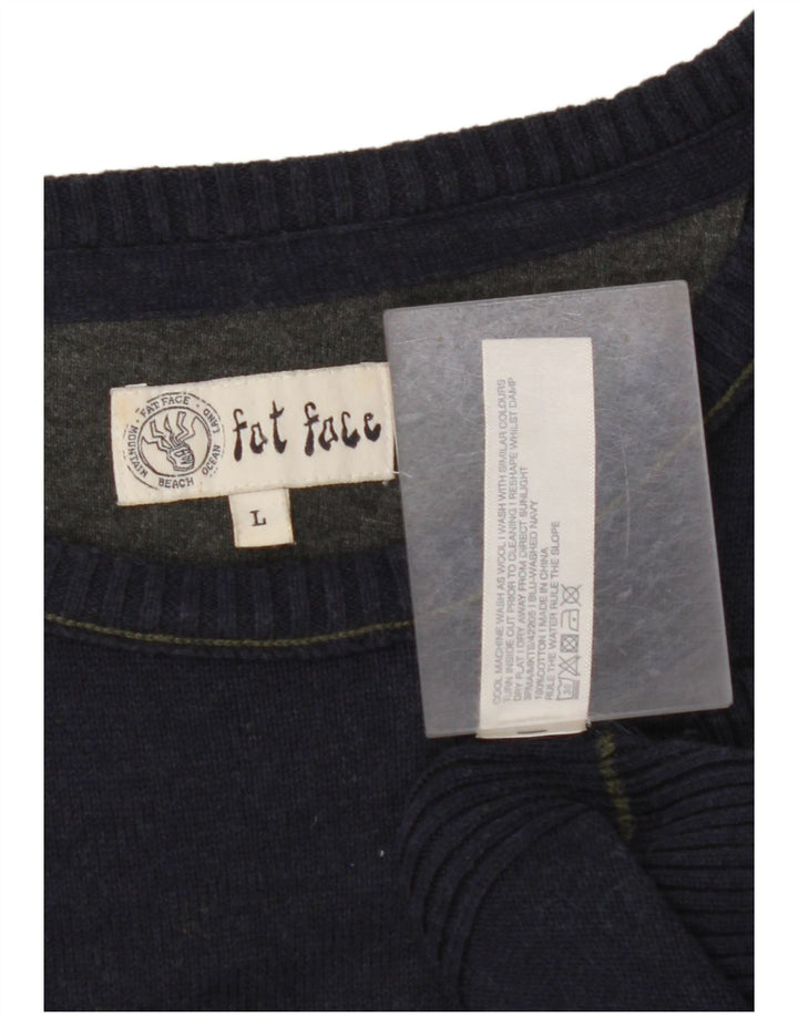 Męski sweter z dekoltem w łódkę FAT FACE, duży, granatowy, bawełniany