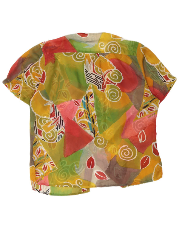Vintage damska prześwitująca bluzka koszulowa UK 20 2XL wielokolorowa geometryczna