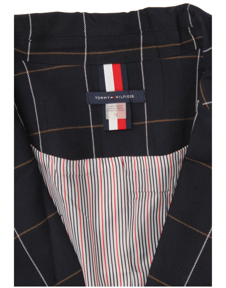 Damska marynarka zapinana na 1 guzik Tommy Hilfiger US 12 w dużą granatową kratkę