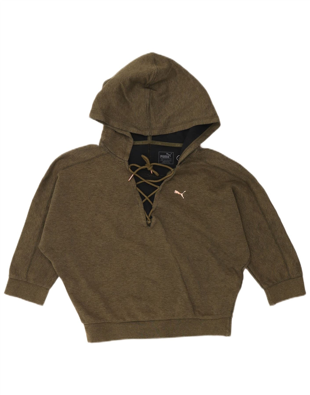 Damski sweter PUMA z rękawem 3/4 w kształcie skrzydła nietoperza, UK 10, mały, bawełniany khaki