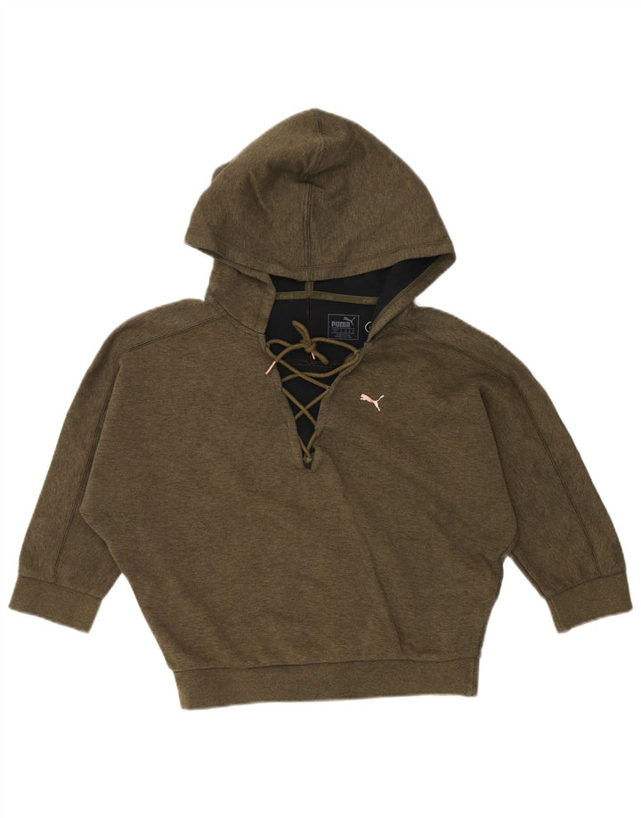 Damski sweter PUMA z rękawem 3/4 w kształcie skrzydła nietoperza, UK 10, mały, bawełniany khaki