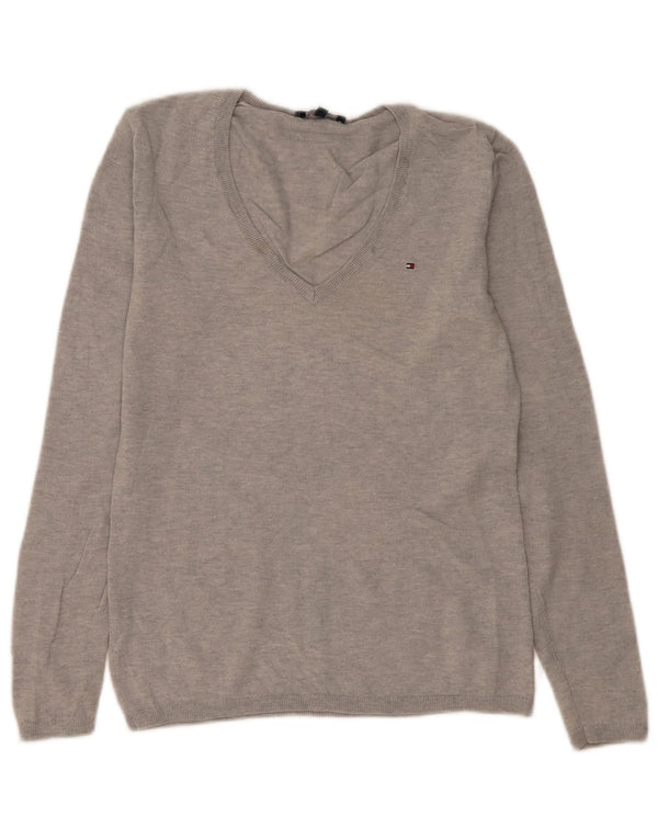Sweter damski Tommy Hilfiger z dekoltem w kształcie litery V, UK 12, średnioszary, wełniany