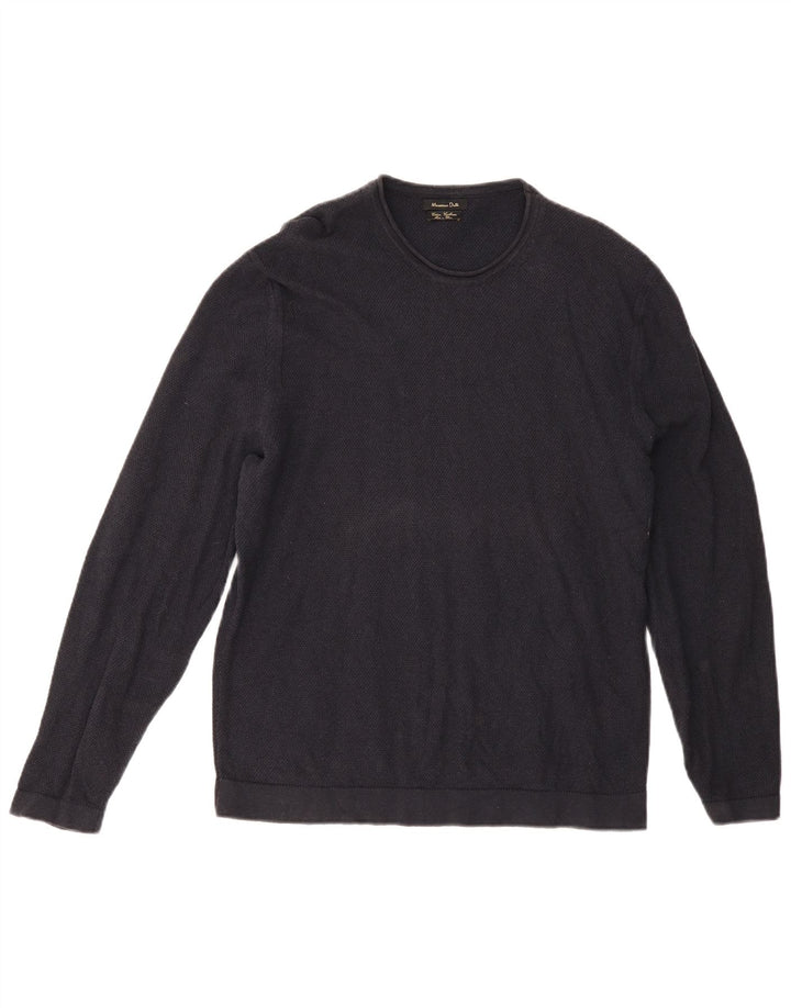 Męski sweter Massimo Dutti z okrągłym dekoltem, duży, granatowy, bawełniany