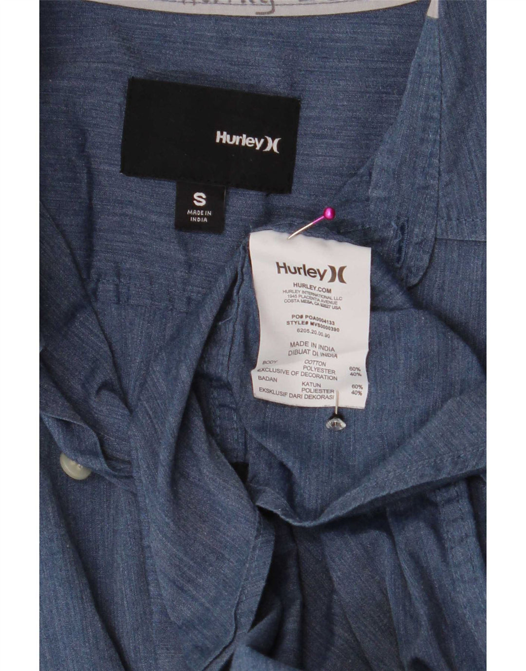 Męska koszula z krótkim rękawem Hurley, mała, niebieska, bawełniana