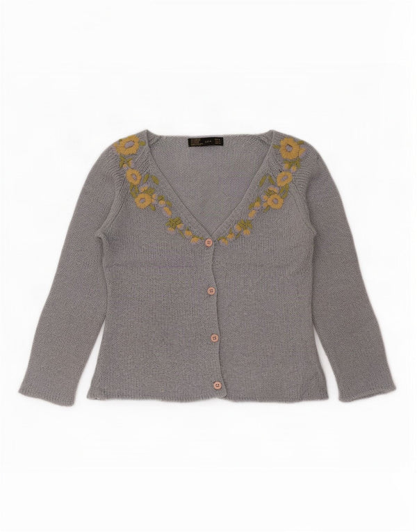 Damski sweter Zara Crop 3/4 z rękawami UK 12 Średni niebieski w kwiaty