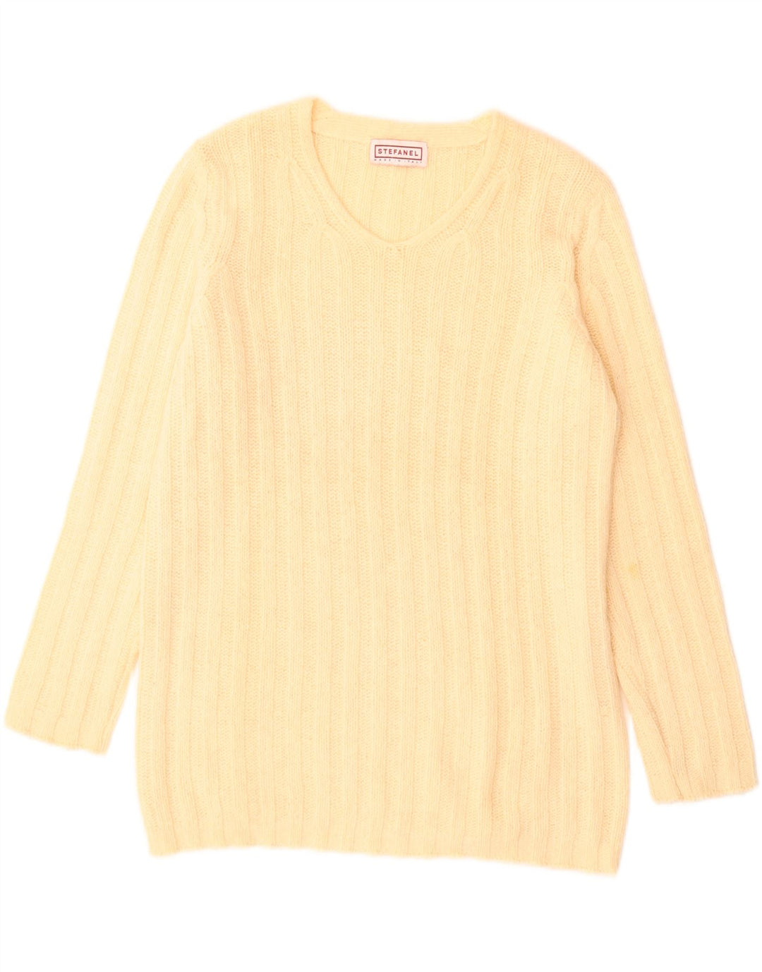 Sweter damski Stefanel z dekoltem w kształcie litery V, UK 14, duży, żółty