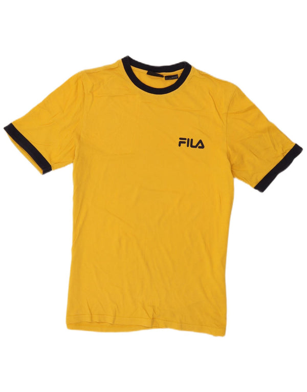 T-shirt męski Fila, mały, żółty, bawełniany z blokami kolorów