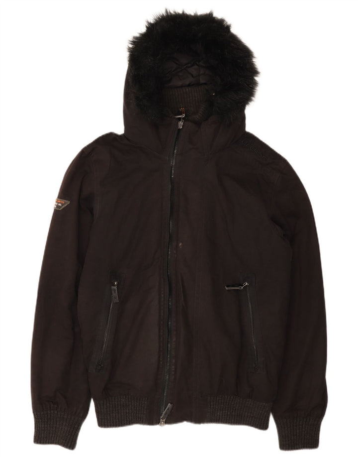 Męska kurtka bomber z kapturem Superdry UK 38, średnia czarna