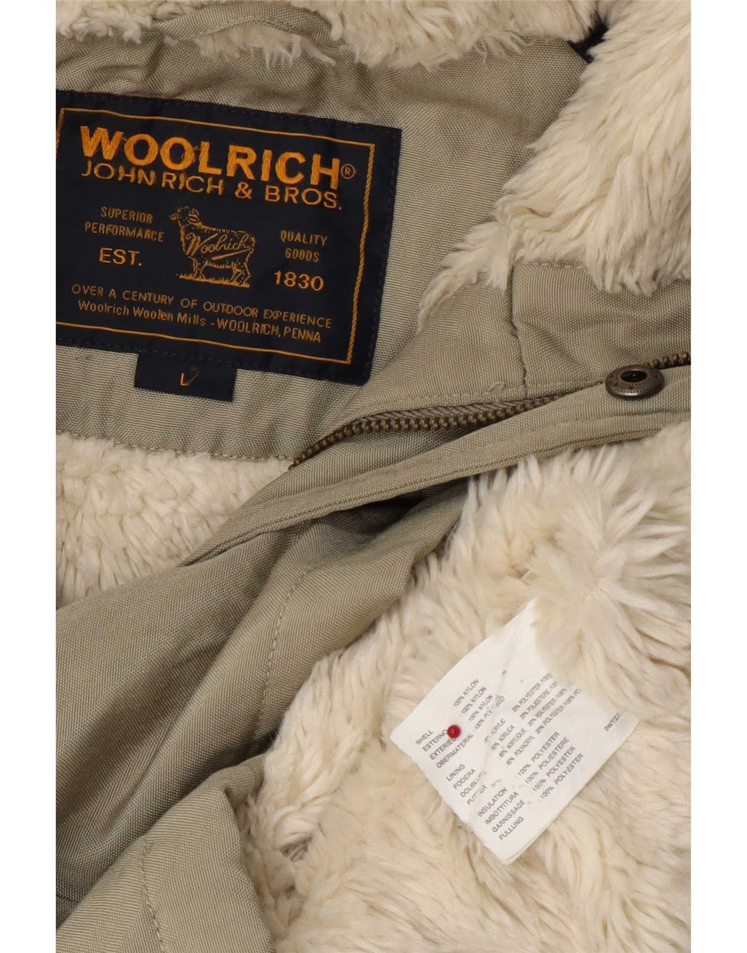 Męska kurtka Shearling z kapturem Woolrich UK 40, duża, nylon w kolorze khaki