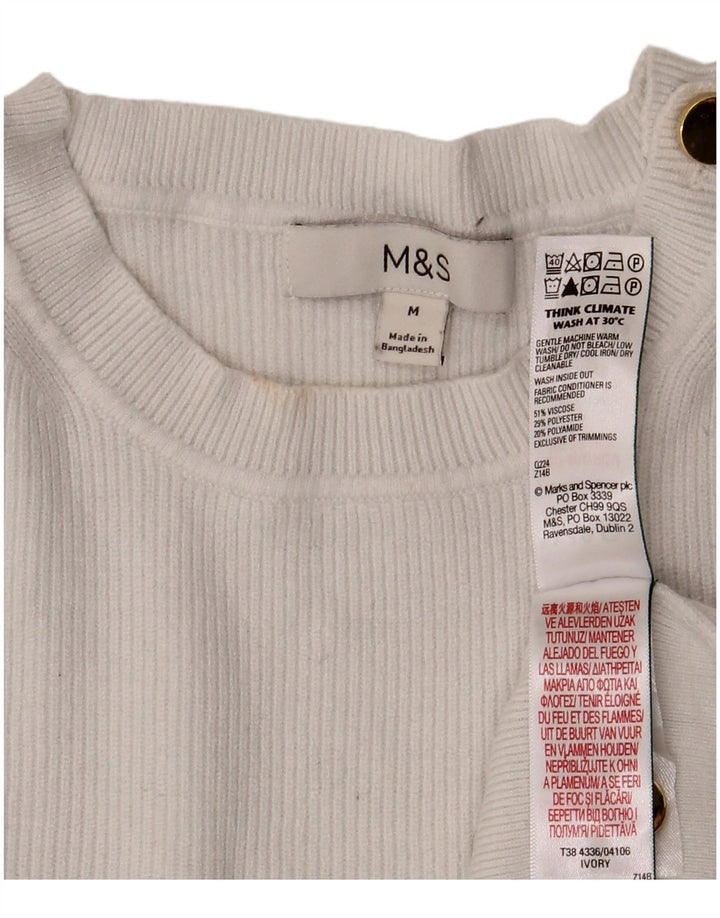 Sweter damski Marks & Spencer z okrągłym dekoltem, UK 14, średni biały wiskoza