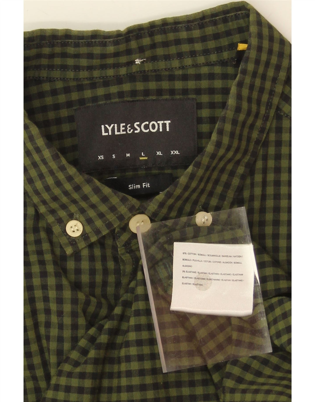 LYLE & SCOTT Mens Slim Fit Shirt Large Green Gingham Cotton Vintage Lyle & Scott and Second-Hand Lyle & Scott from Messina Hembry 