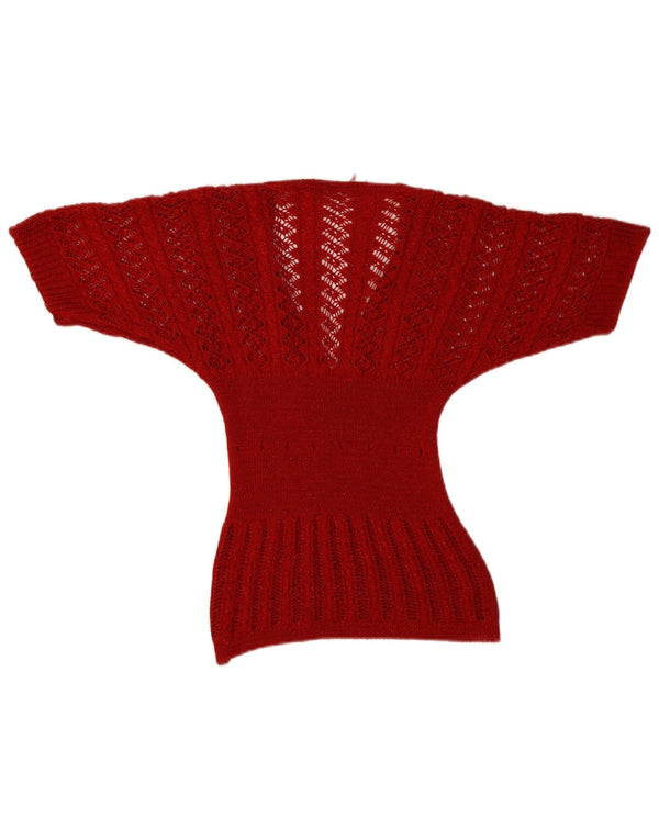 Vintage damski sweter z krótkim rękawem i dekoltem w kształcie litery V, UK 8, mały czerwony