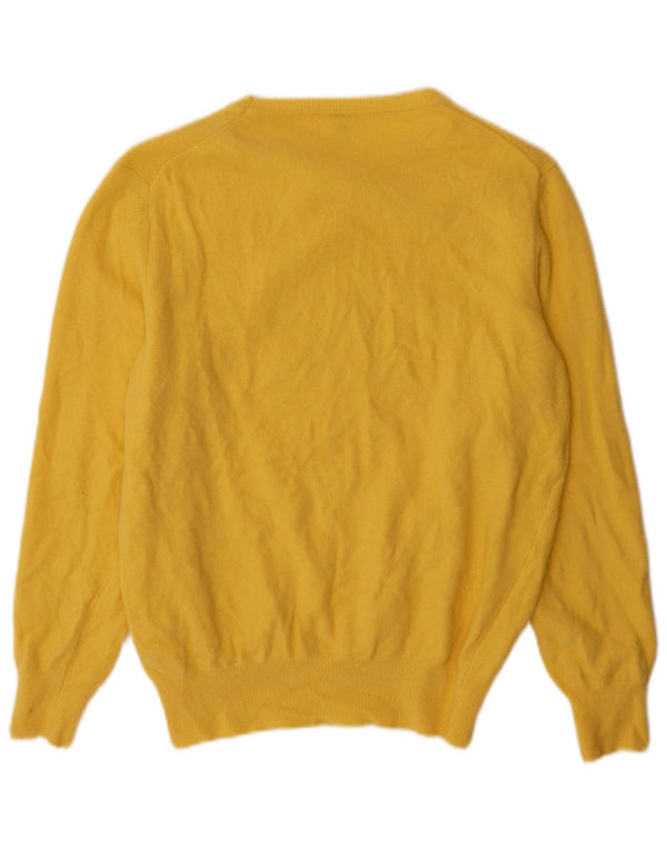 Damski sweter z dekoltem w łódkę Benetton UK 18 XL Żółta dziewicza wełna