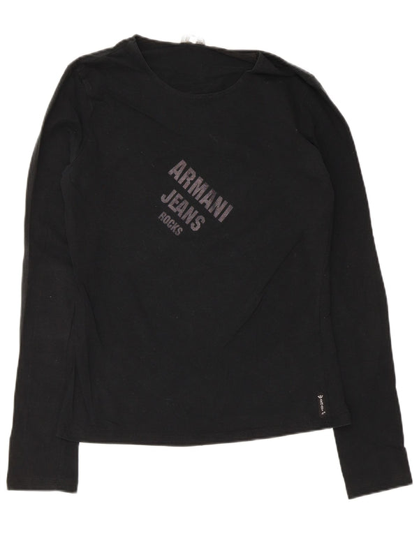 Damski top z grafiką Armani Jeans z długim rękawem, UK 14, średni czarny, bawełniany