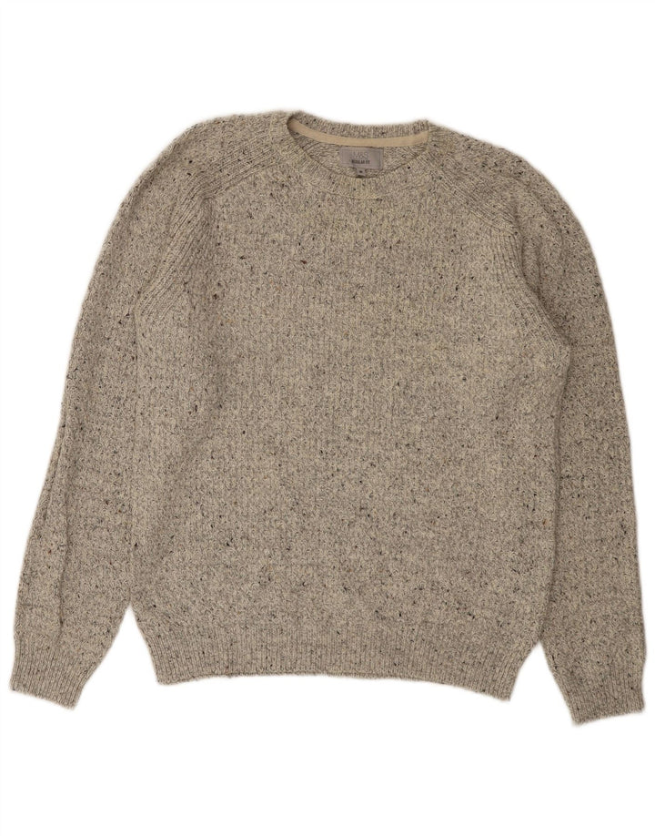 Marks & Spencer Męski sweter z okrągłym dekoltem, średnioszary, nakrapiany
