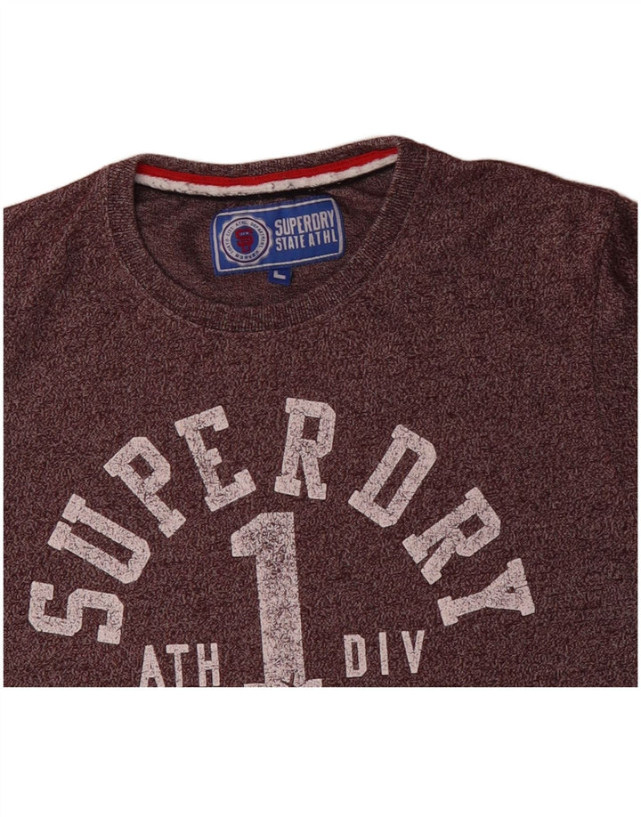 SUPERDRY Męski T-shirt z grafiką, duży, fioletowy, nakrapiany bawełniany