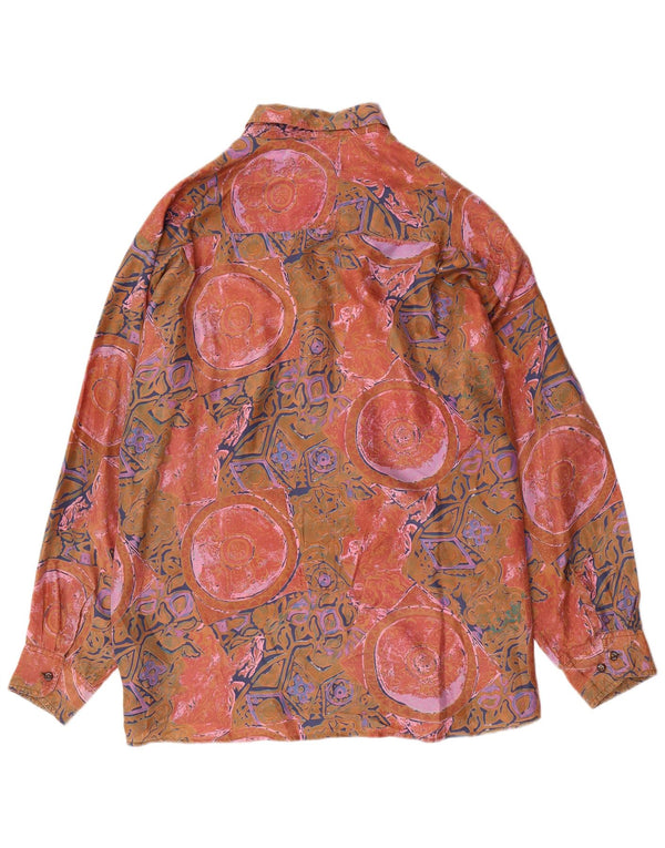Vintage Mens Abstract Pattern Shirt XL Orange Silk