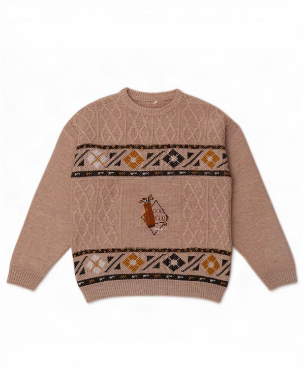 Męski sweter w stylu vintage z graficznym wycięciem pod szyją XL, szara, geometryczna wełna