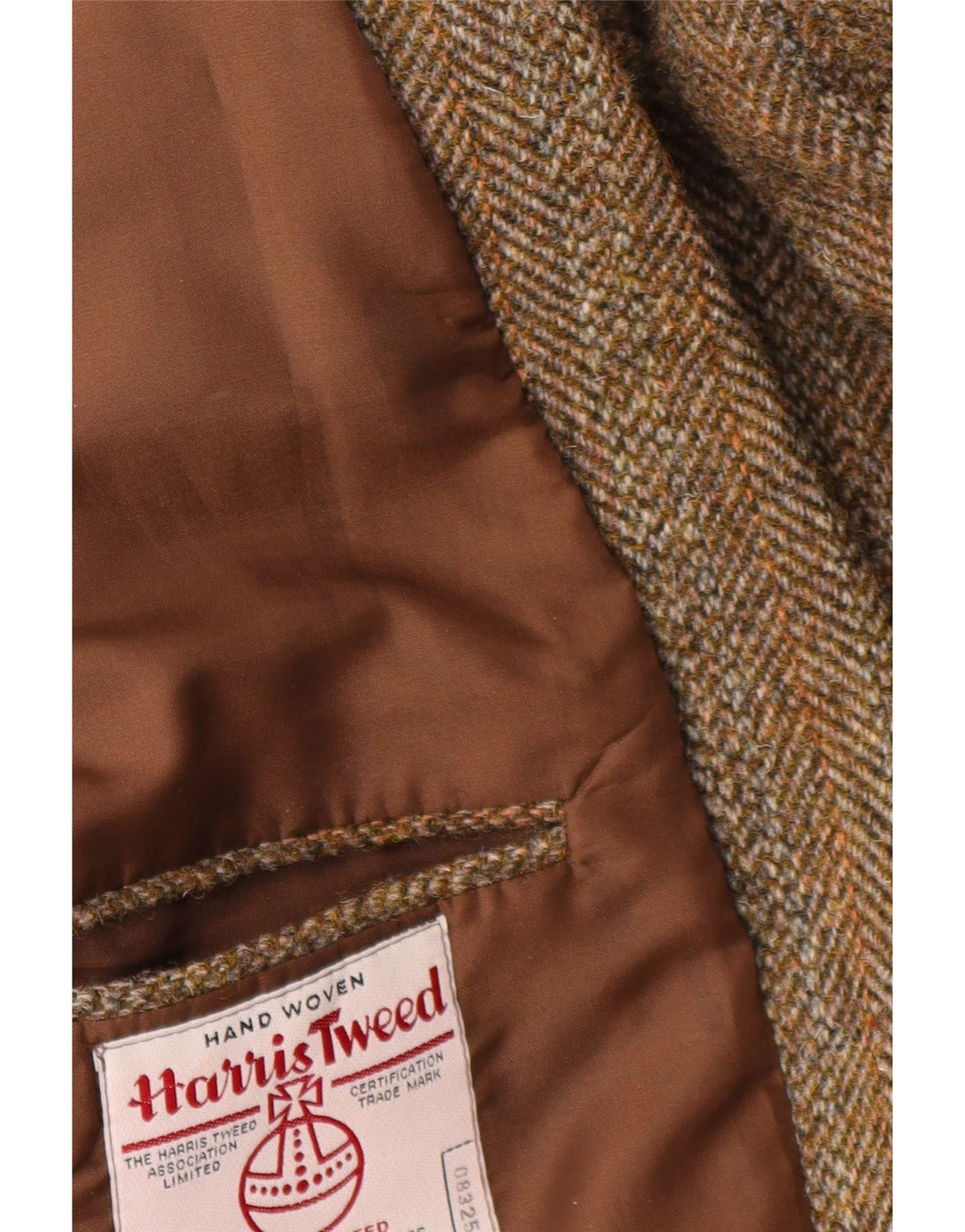 Męska marynarka zapinana na 2 guziki Harris Tweed UK 44 2XL Brązowa wełna w jodełkę