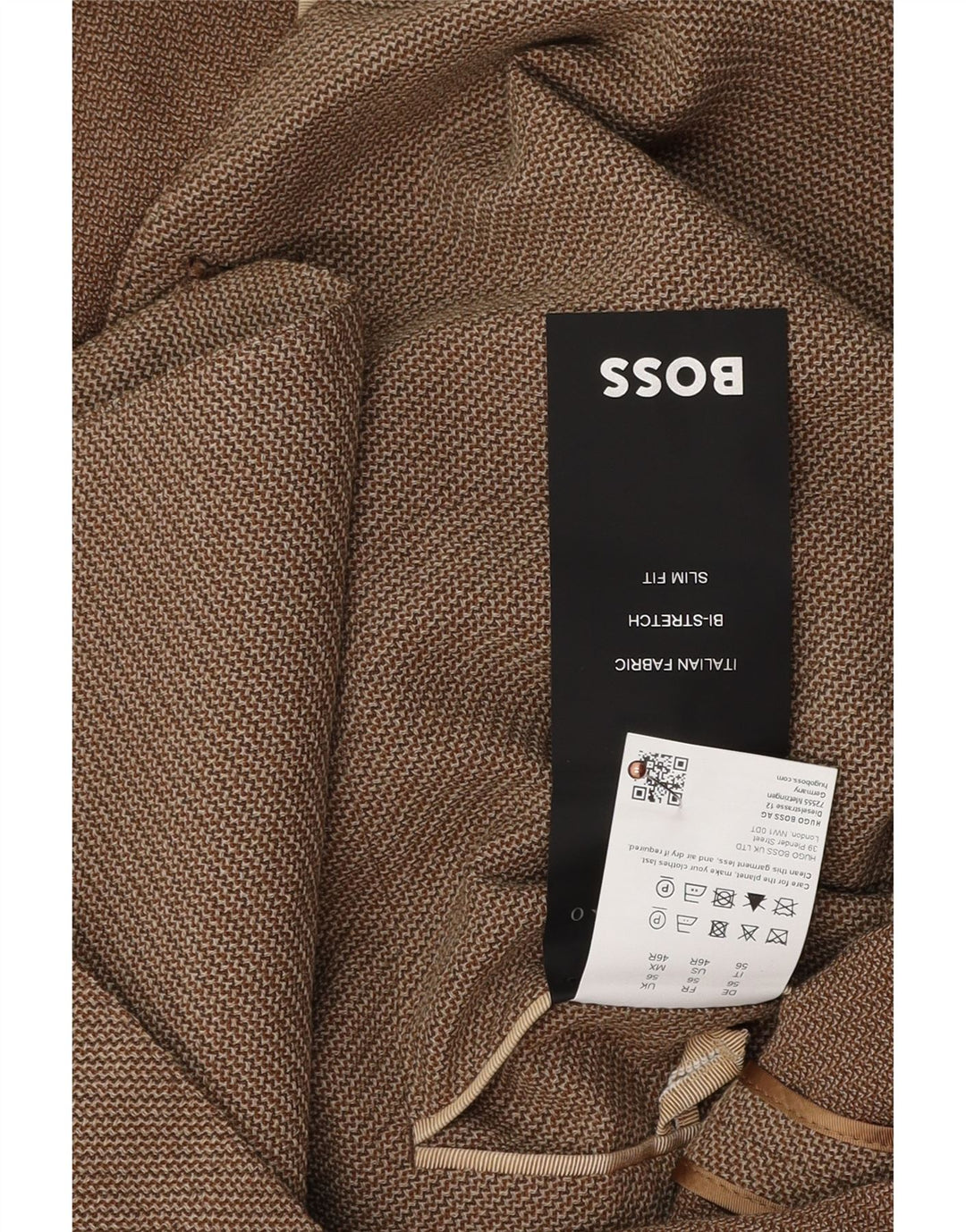 Męska marynarka Hugo Boss Slim Fit zapinana na 2 guziki EU 56 3XL Brązowa wełna dziewicza