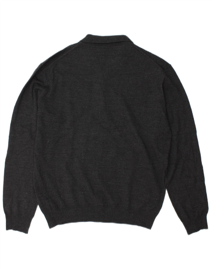 Marks & Spencer Męski sweter polo o dopasowanym kroju, duży, szary, wełniany