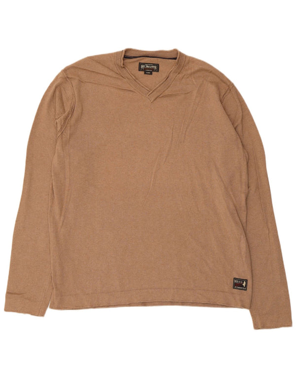 Marlboro Classics Męski sweter z dekoltem w kształcie litery V, XL, beżowy