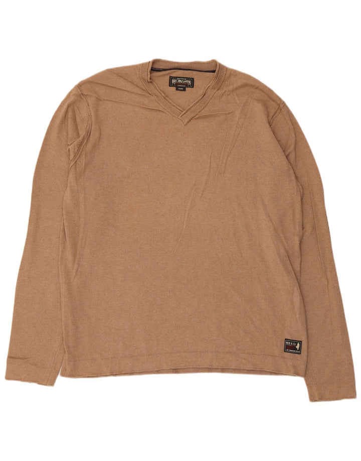 Marlboro Classics Męski sweter z dekoltem w kształcie litery V, XL, beżowy