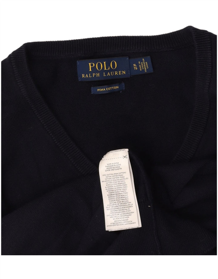 POLO RALPH LAUREN Damski sweter z dekoltem w kształcie litery V, UK 18 XL, granatowy, bawełniany
