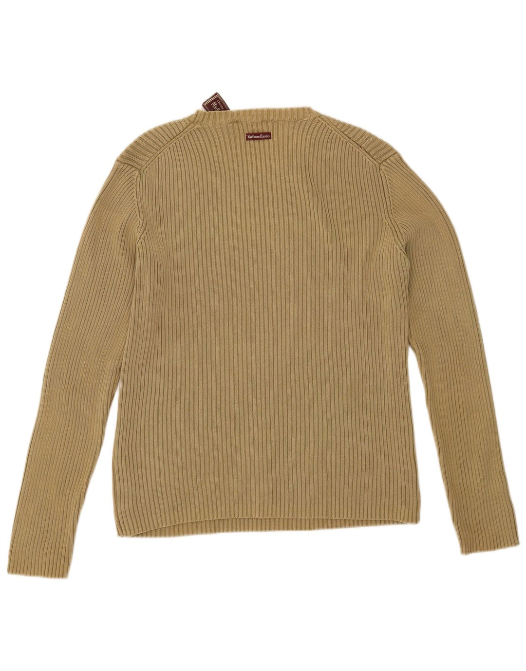 MARLBORO CLASSICS Męski sweter z okrągłym dekoltem, duży, bawełniany khaki