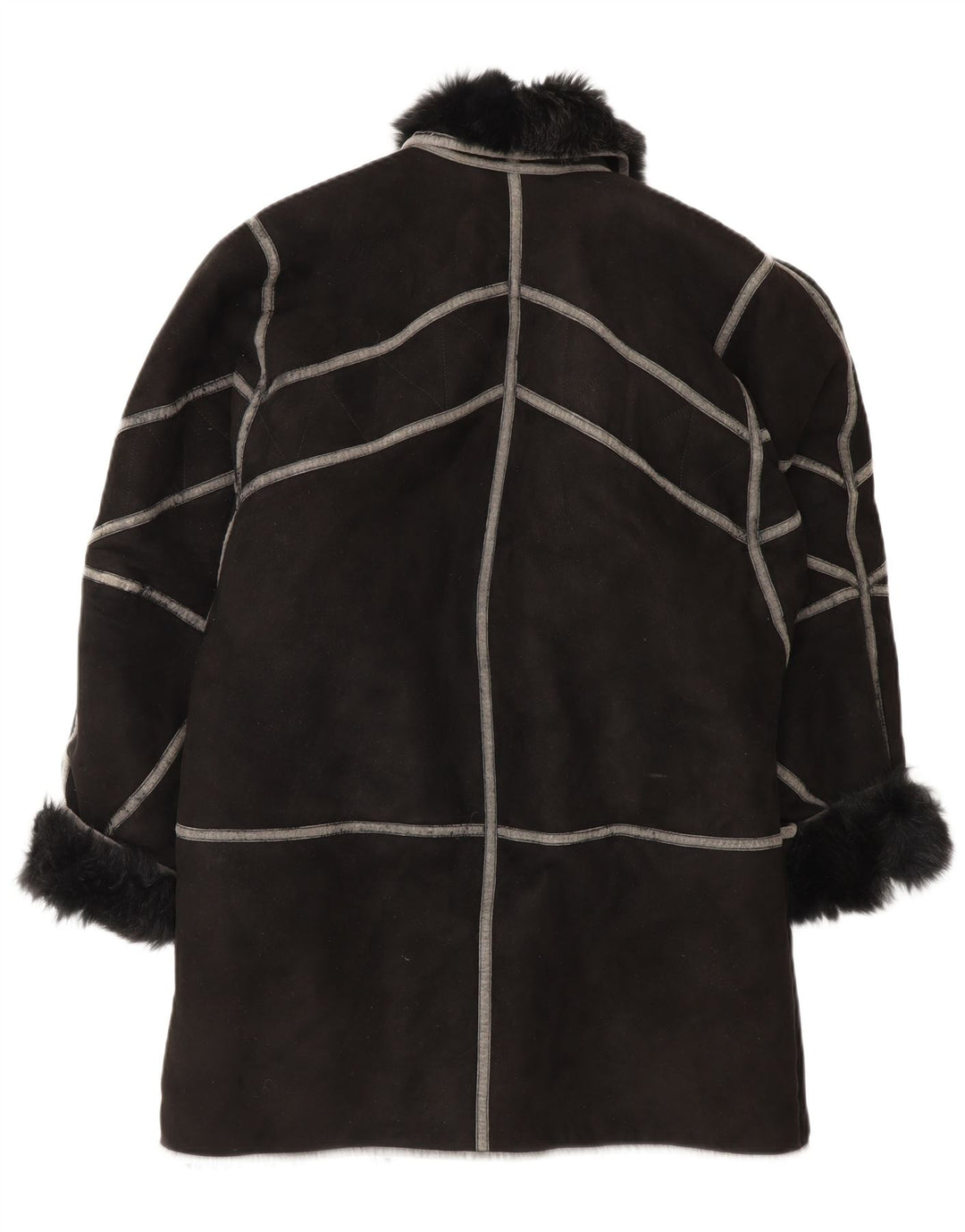 Vintage damski płaszcz oversize z owczej skóry IT 42, średni czarny shearling