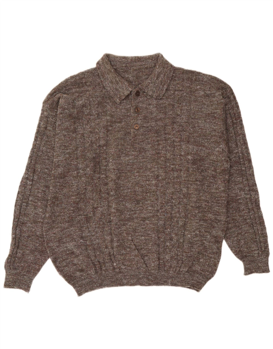 Męski sweter w stylu vintage, z dekoltem polo, duży, szary, nakrapiany