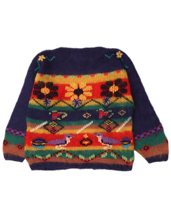 Vintage damski sweter z dekoltem w łódkę UK 16, duże, wielokolorowe paski