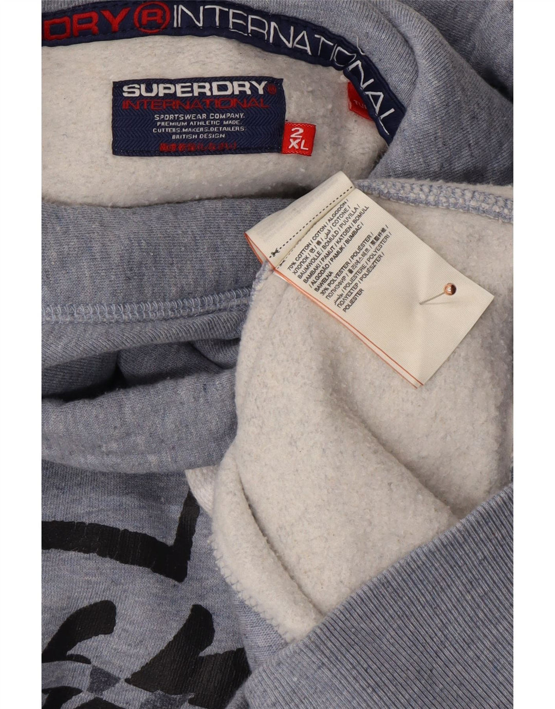 SUPERDRY Męski sweter z kapturem i grafiką, 2XL, niebieski, bawełniany
