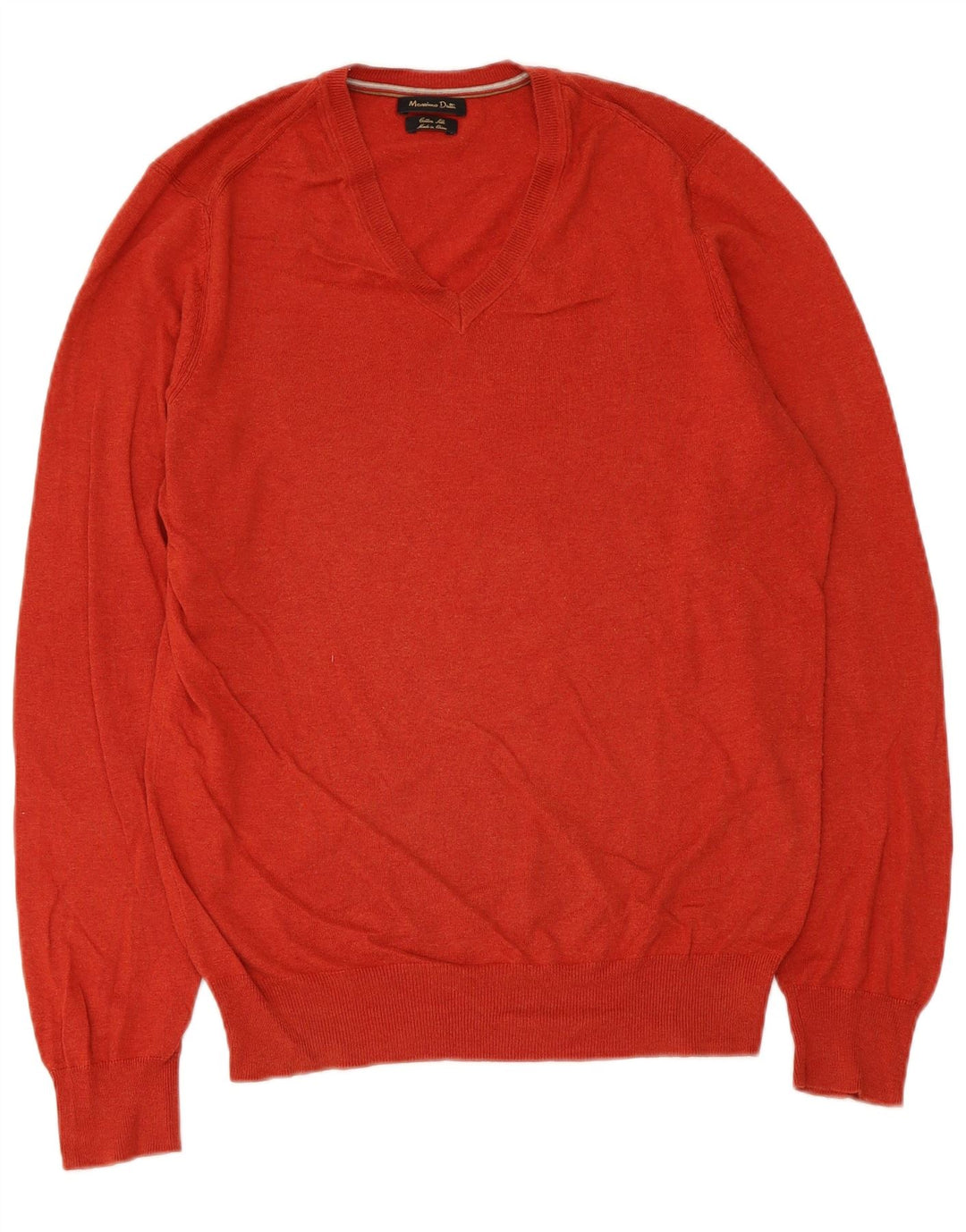 Męski sweter Massimo Dutti z dekoltem w kształcie litery V, średnio czerwony, bawełniany