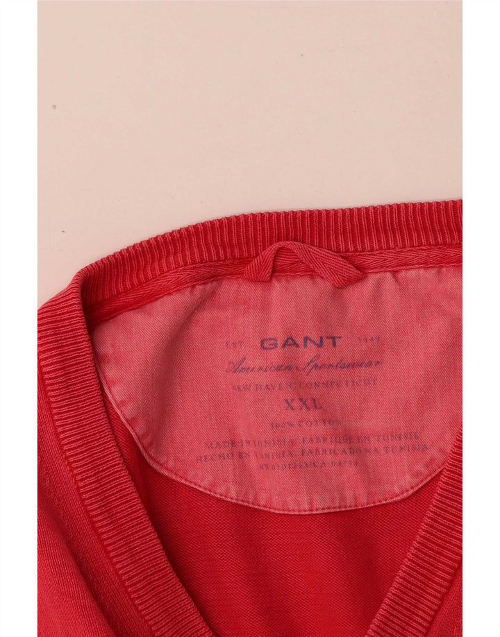 Męski sweter Gant z dekoltem w kształcie litery V, 2XL, czerwony, bawełniany