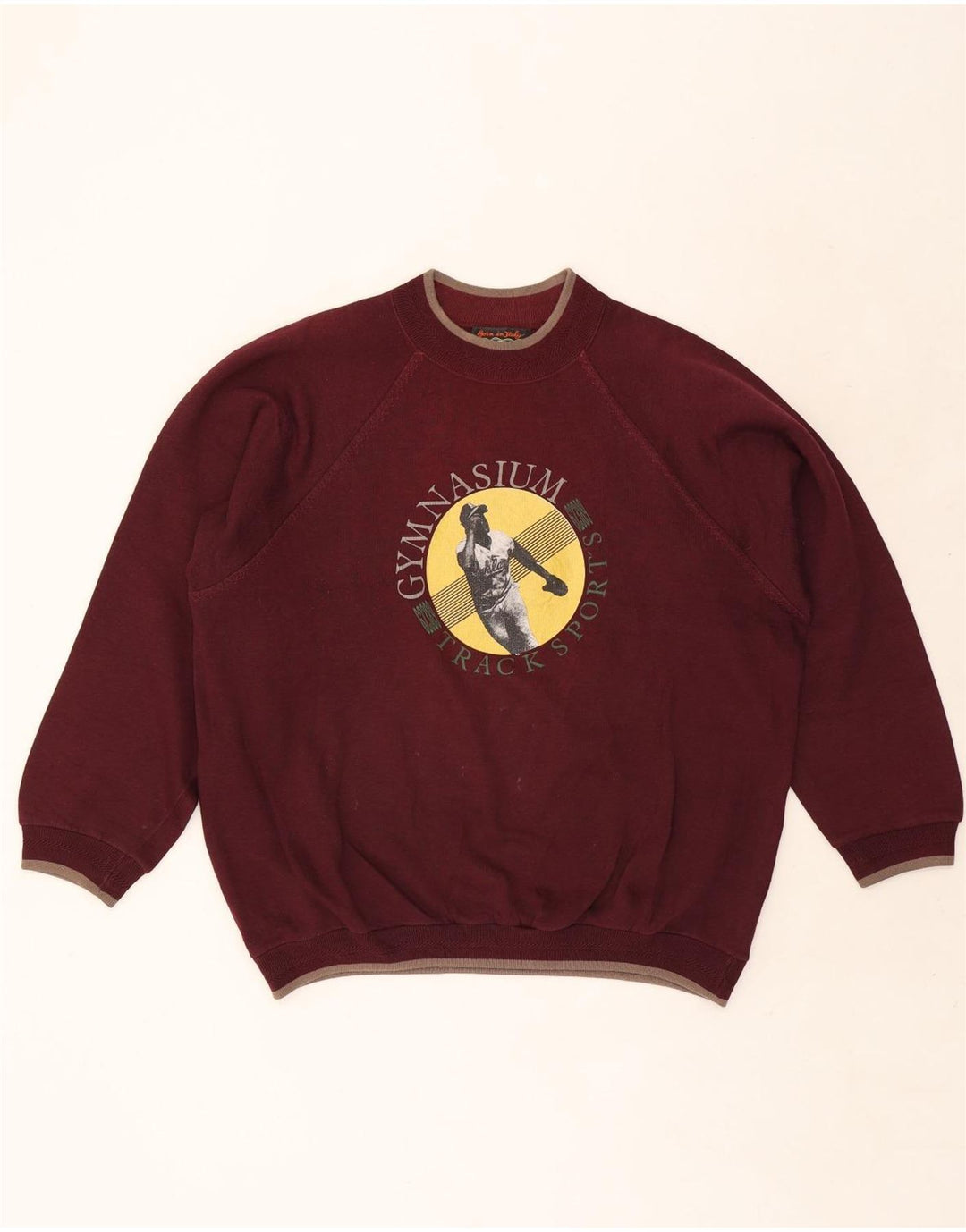 Męska bluza z grafiką w stylu vintage, duża, bordowa bawełna