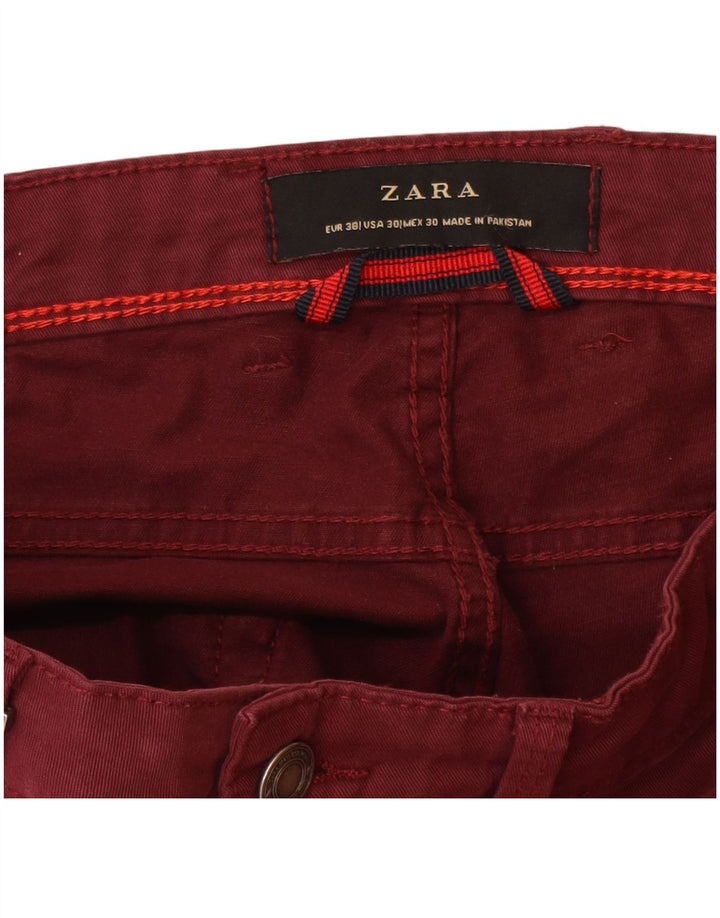 Męskie spodnie typu slim casual ZARA EU 38 Small W30 L32 Burgundowa bawełna
