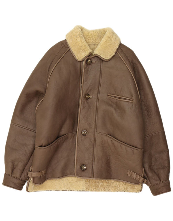 Vintage męska kurtka shearling IT 50 duża szara skóra